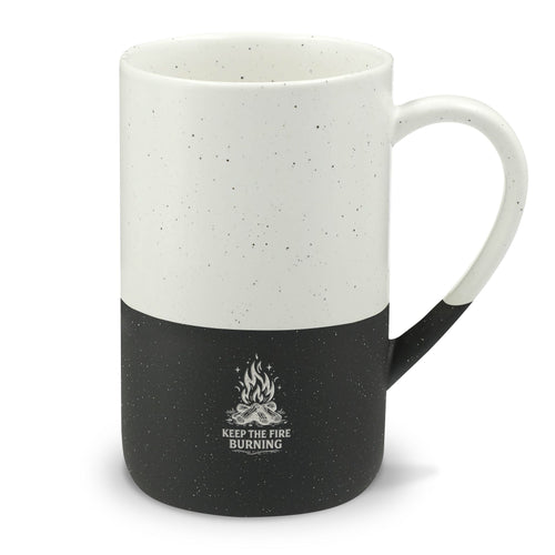 Keep the Fire Burning Campfire Engraved Speckled Mug, 13oz Laser Engraved Coffee Mug, Rustic Coffee Lover Gift