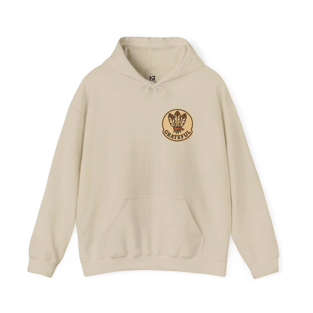 Thanksgiving Hostess Gift Hoodie | Grateful Emblem Over Heart, Small Left-Chest Print