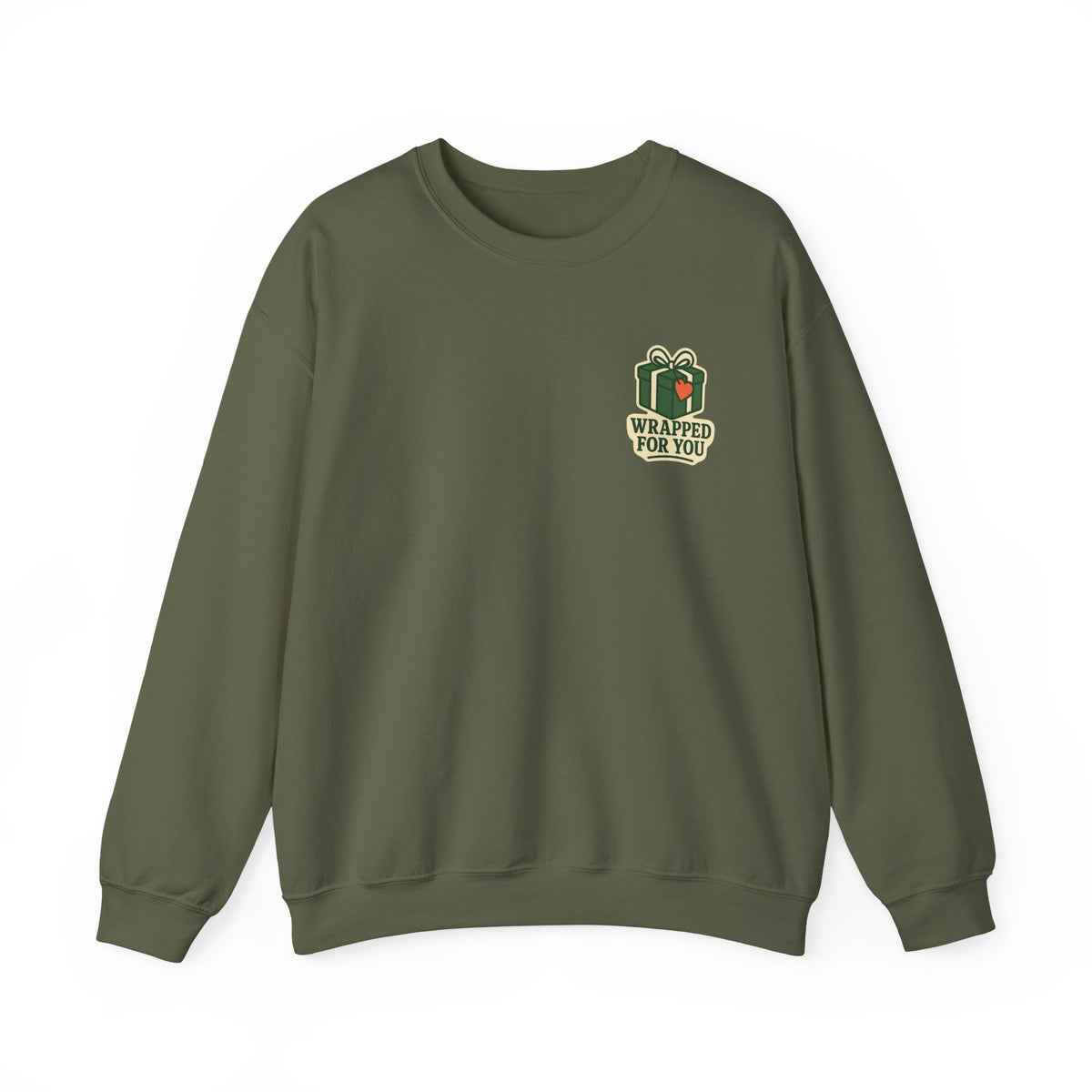 Holiday Gift Sweatshirt | Wrapped For You Badge, Small Left-Chest Print