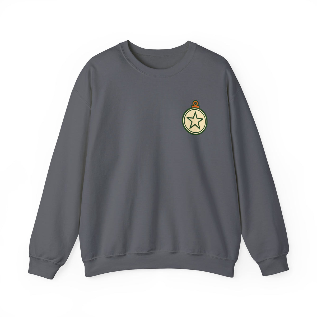 Christmas Ornament Sweatshirt | Vintage Star Badge, Small Chest Print