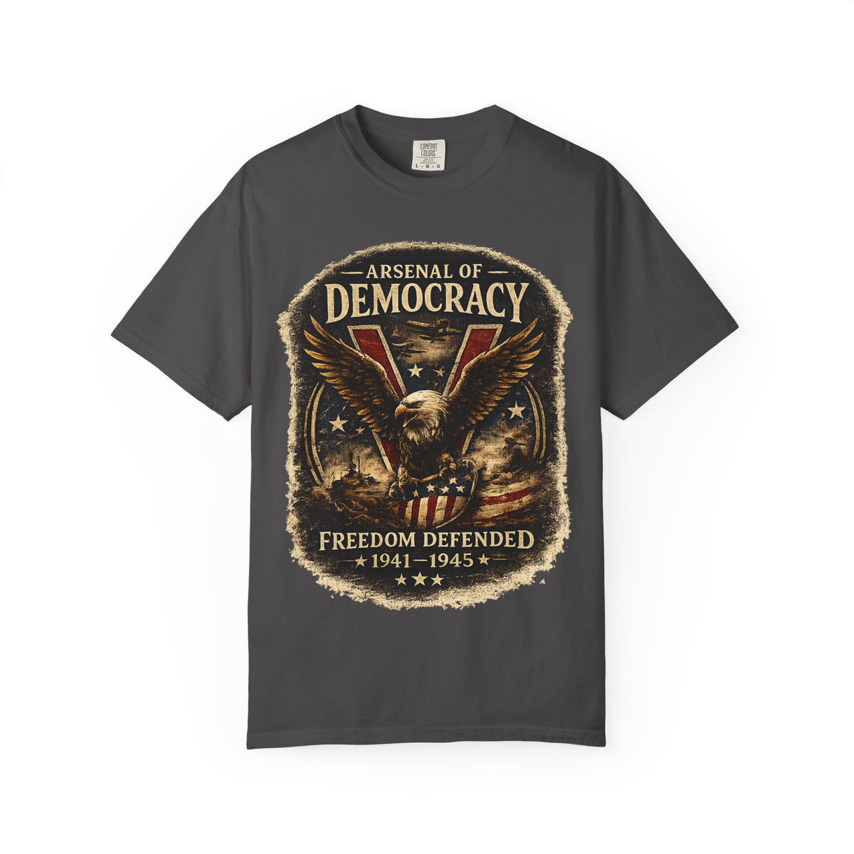 Arsenal of Democracy Shirt, WWII Patriotic Tee, Vintage Eagle Graphic T-Shirt, Freedom Defended 1941 1945 Shirt, American Pride Tee