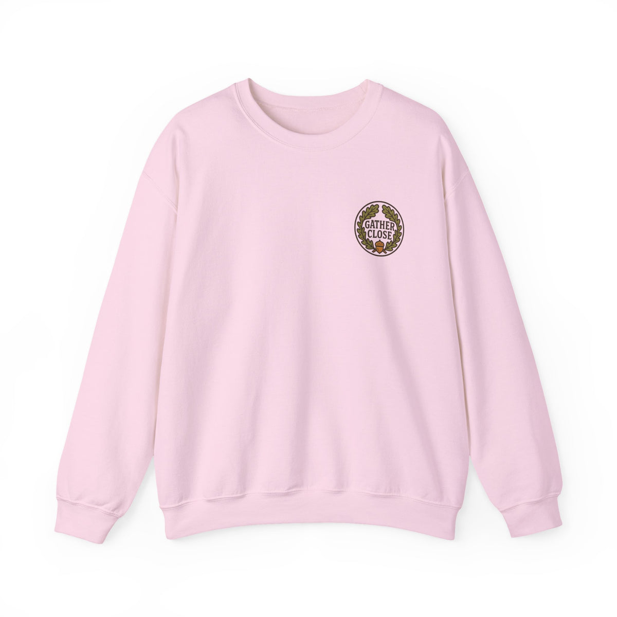 Thanksgiving Wreath Sweatshirt | Gather Close Emblem, Minimal Chest Print