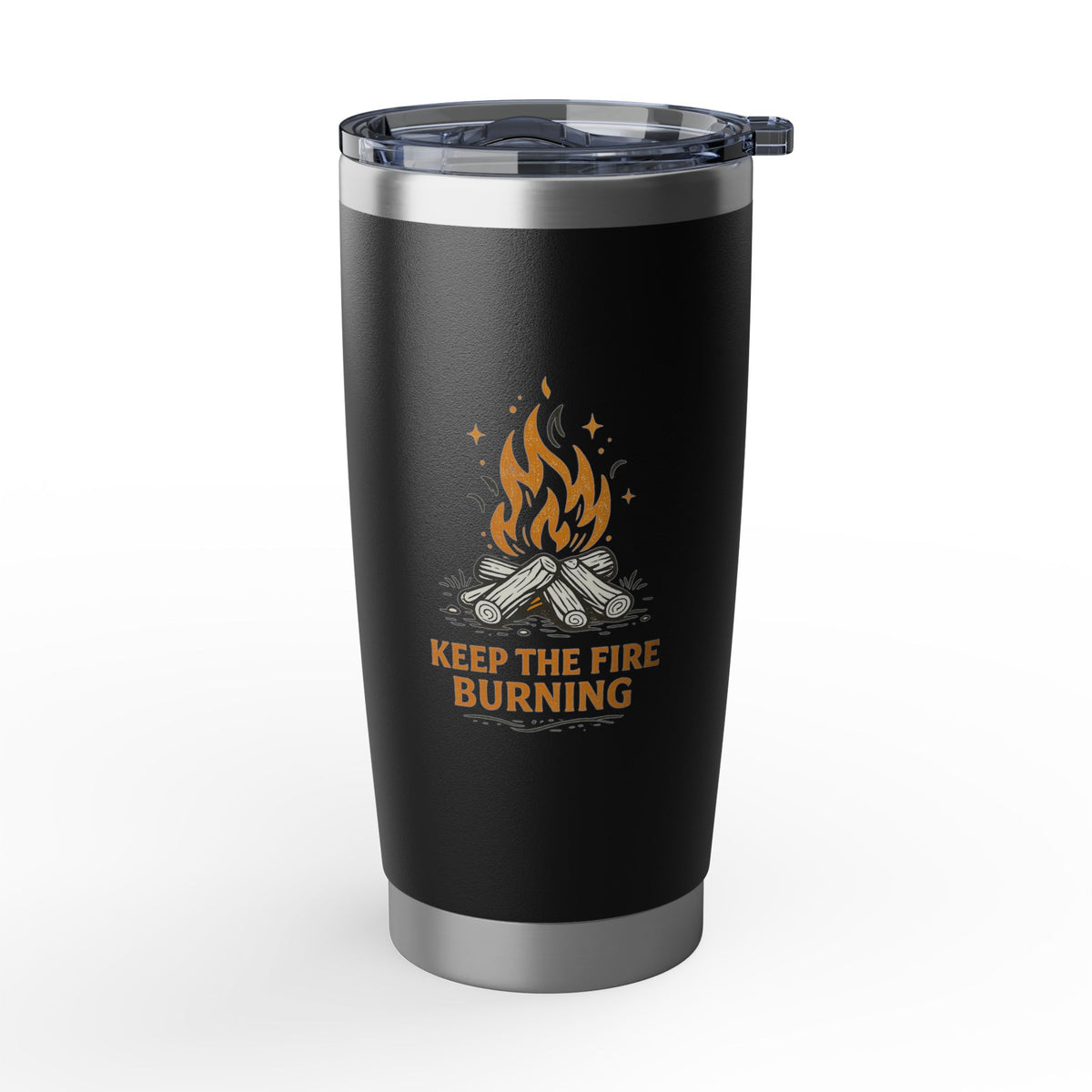 Keep the Fire Burning Campfire Stainless Steel Tumbler 20oz, Insulated Travel Mug, Outdoor Coffee Gift