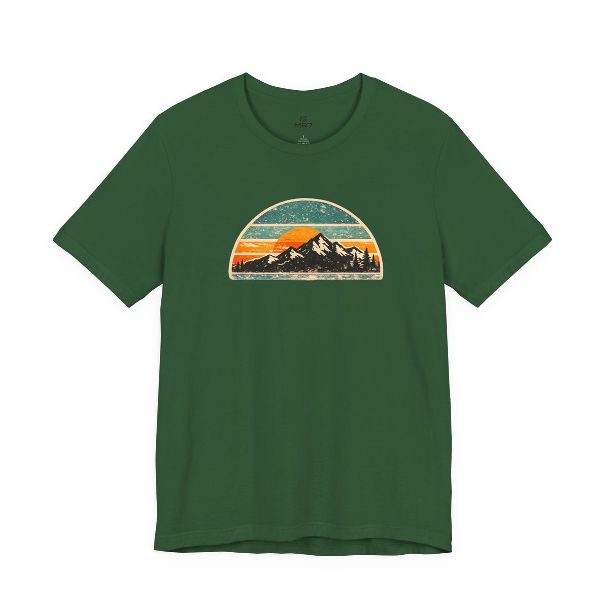 Retro Mountain Sunset Tee | Vintage Striped Mountain Graphic