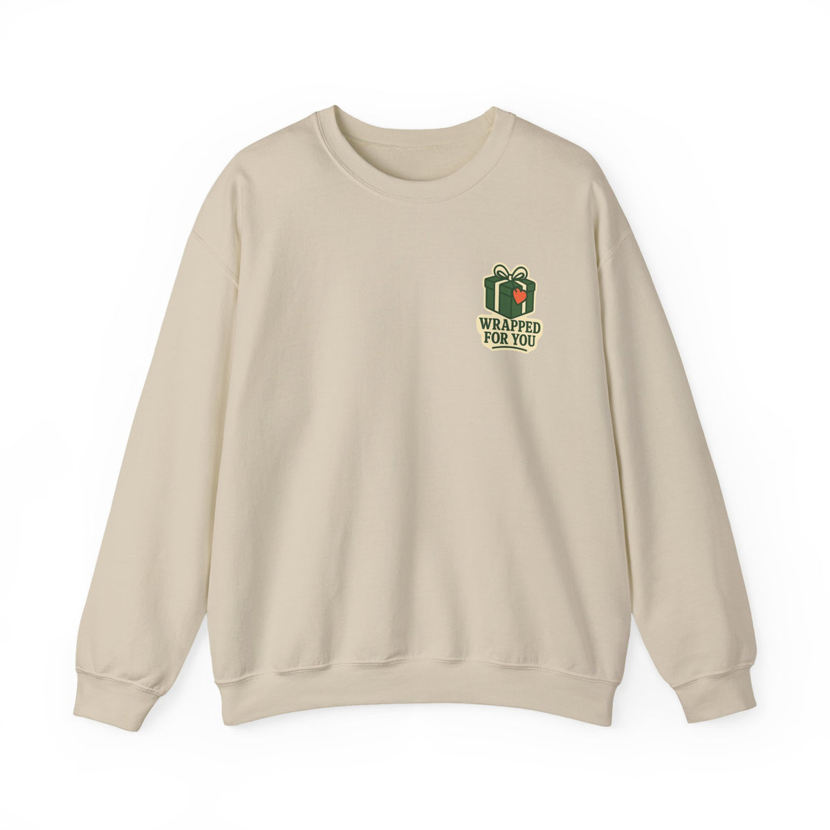 Holiday Gift Sweatshirt | Wrapped For You Badge, Small Left-Chest Print