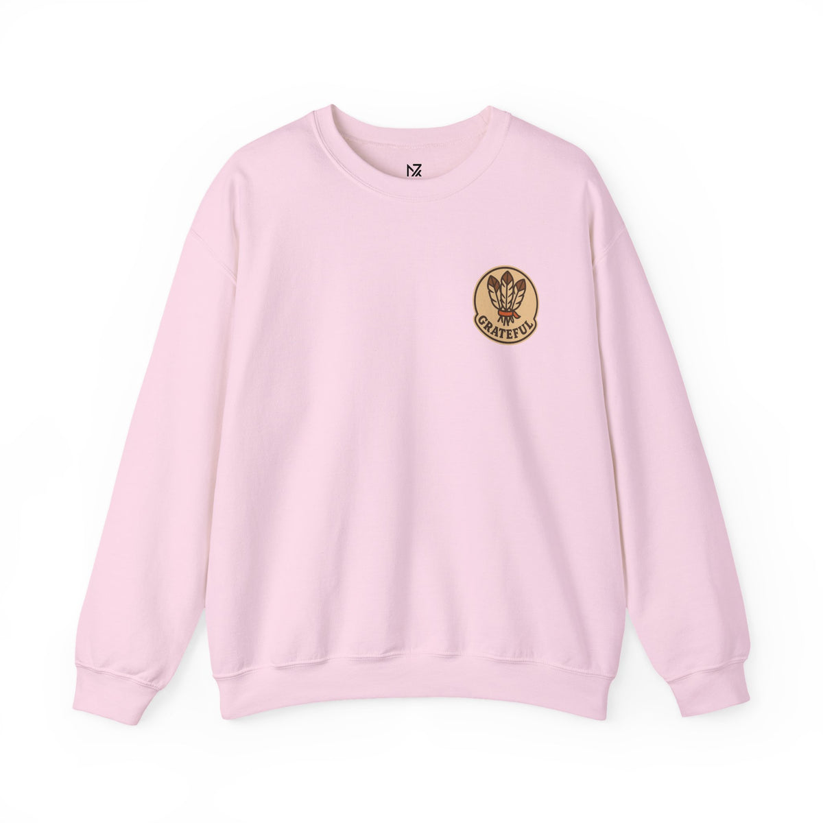 Thanksgiving Hostess Gift Sweatshirt | Grateful Emblem Over Heart, Small Left-Chest Print