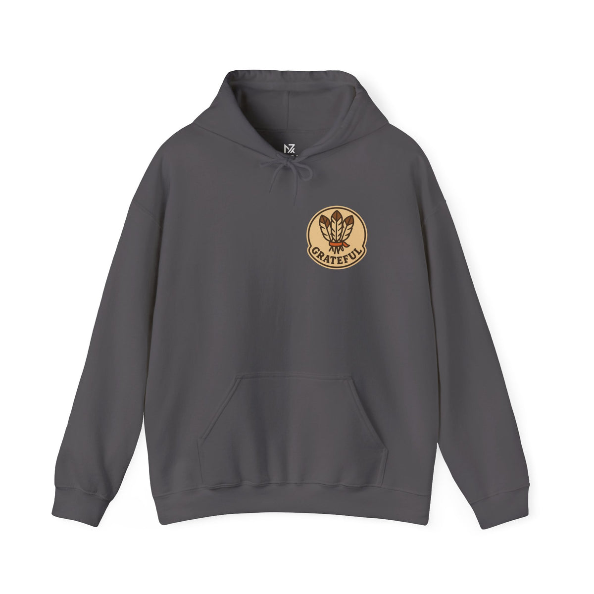 Thanksgiving Hostess Gift Hoodie | Grateful Emblem Over Heart, Small Left-Chest Print