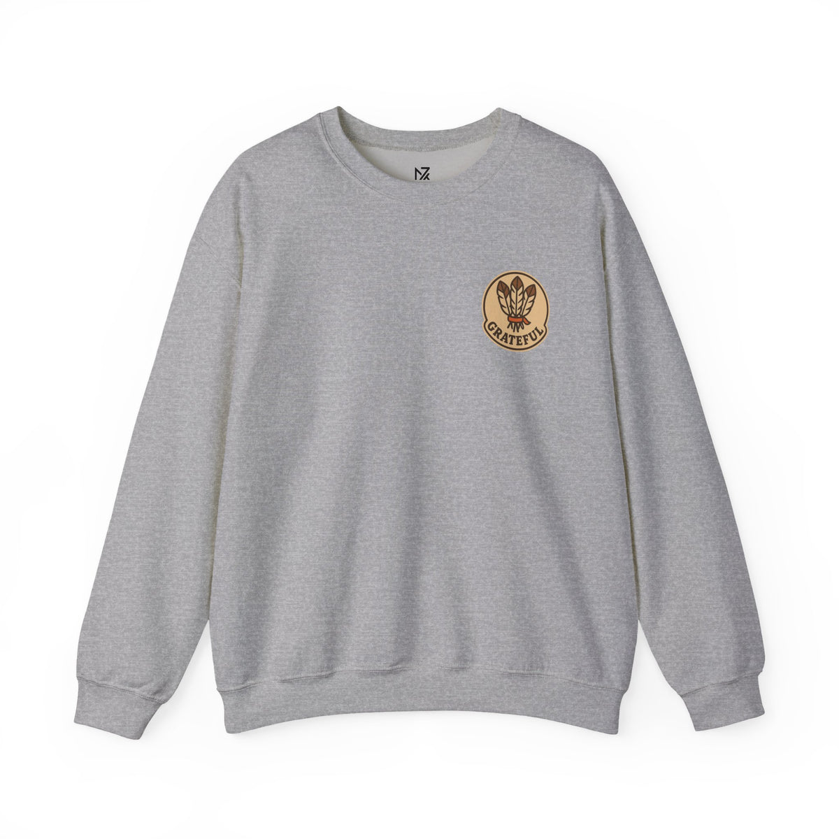 Thanksgiving Hostess Gift Sweatshirt | Grateful Emblem Over Heart, Small Left-Chest Print