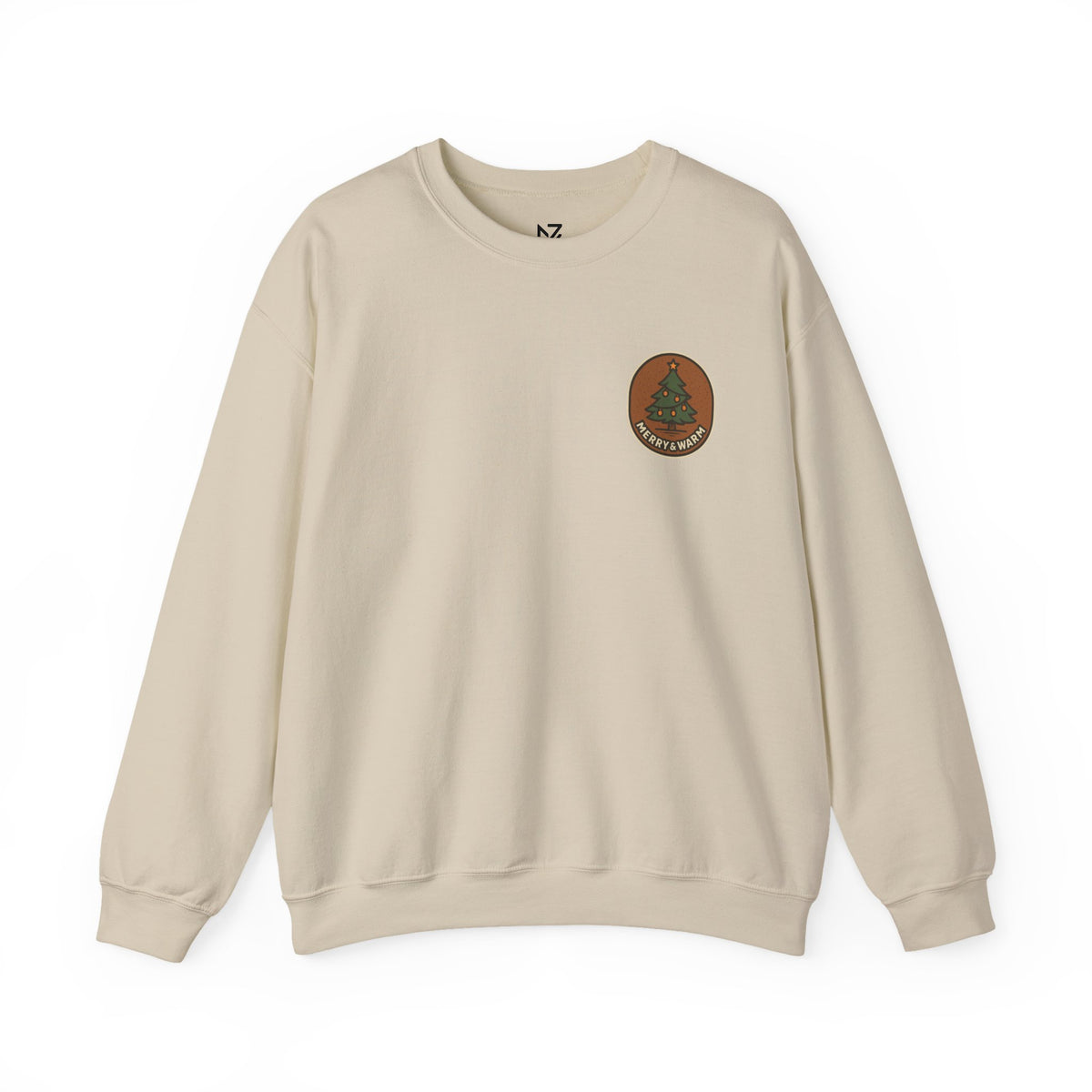 Christmas Tree Sweatshirt | Minimal Holiday Badge, Small Chest Print