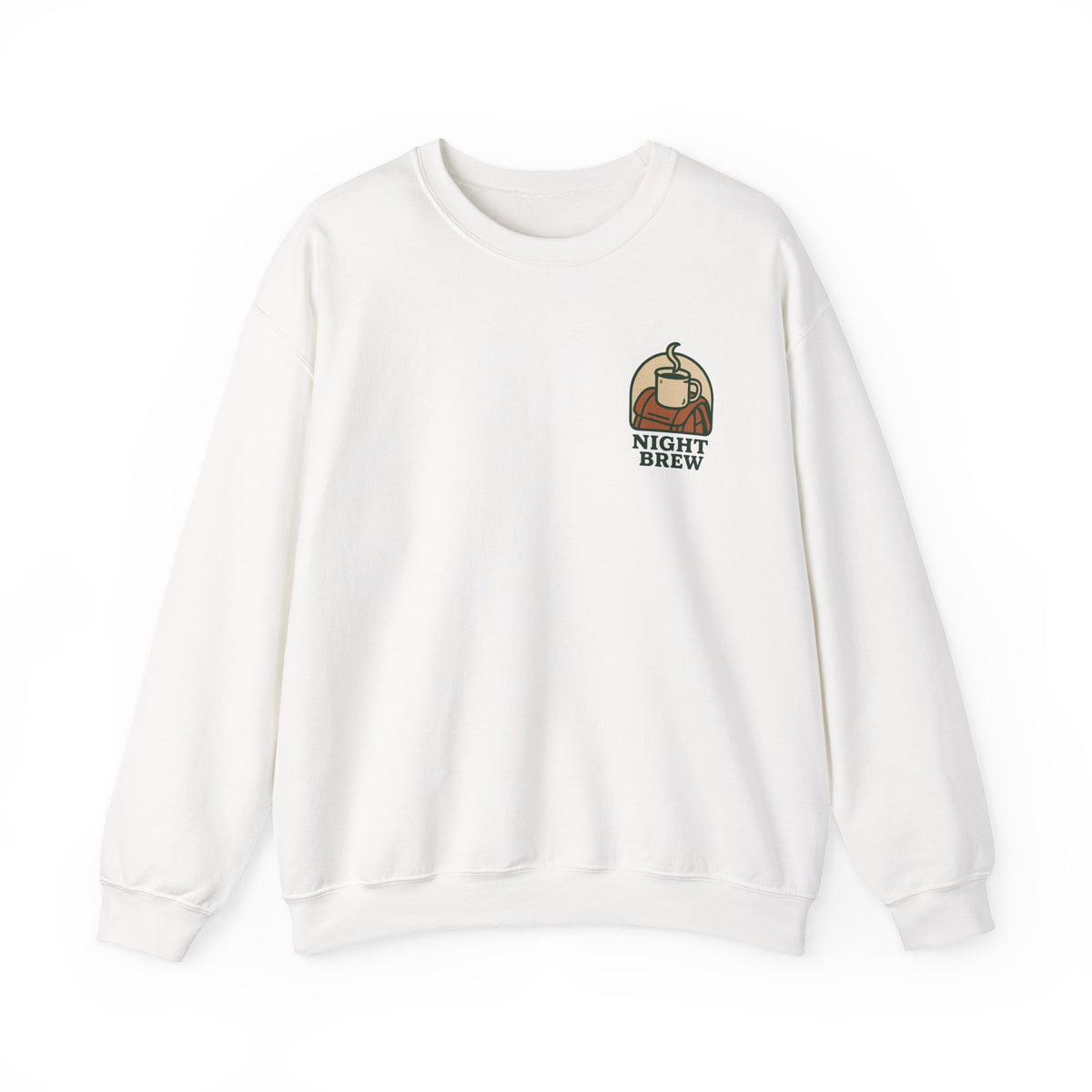 Camping Coffee Sweatshirt | Enamel Mug Badge, Small Chest Print