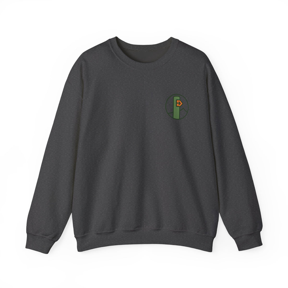 Hiking Sweatshirt | Trail Marker Emblem, Small Chest Print