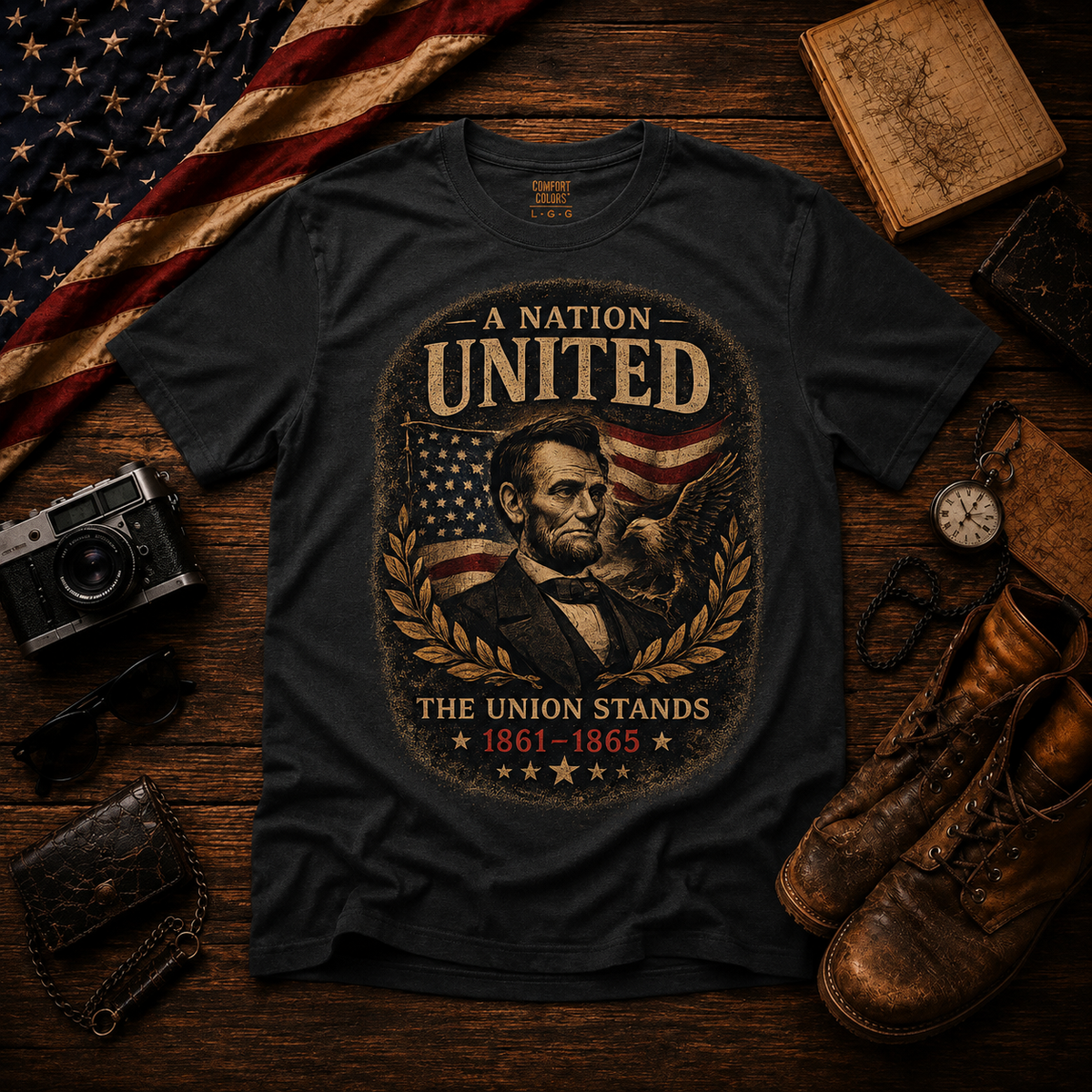 Vintage Lincoln Patriotic Shirt, A Nation United Tee, Abraham Lincoln Graphic T-Shirt, USA Flag Shirt, American History Tee, Civil War Shirt