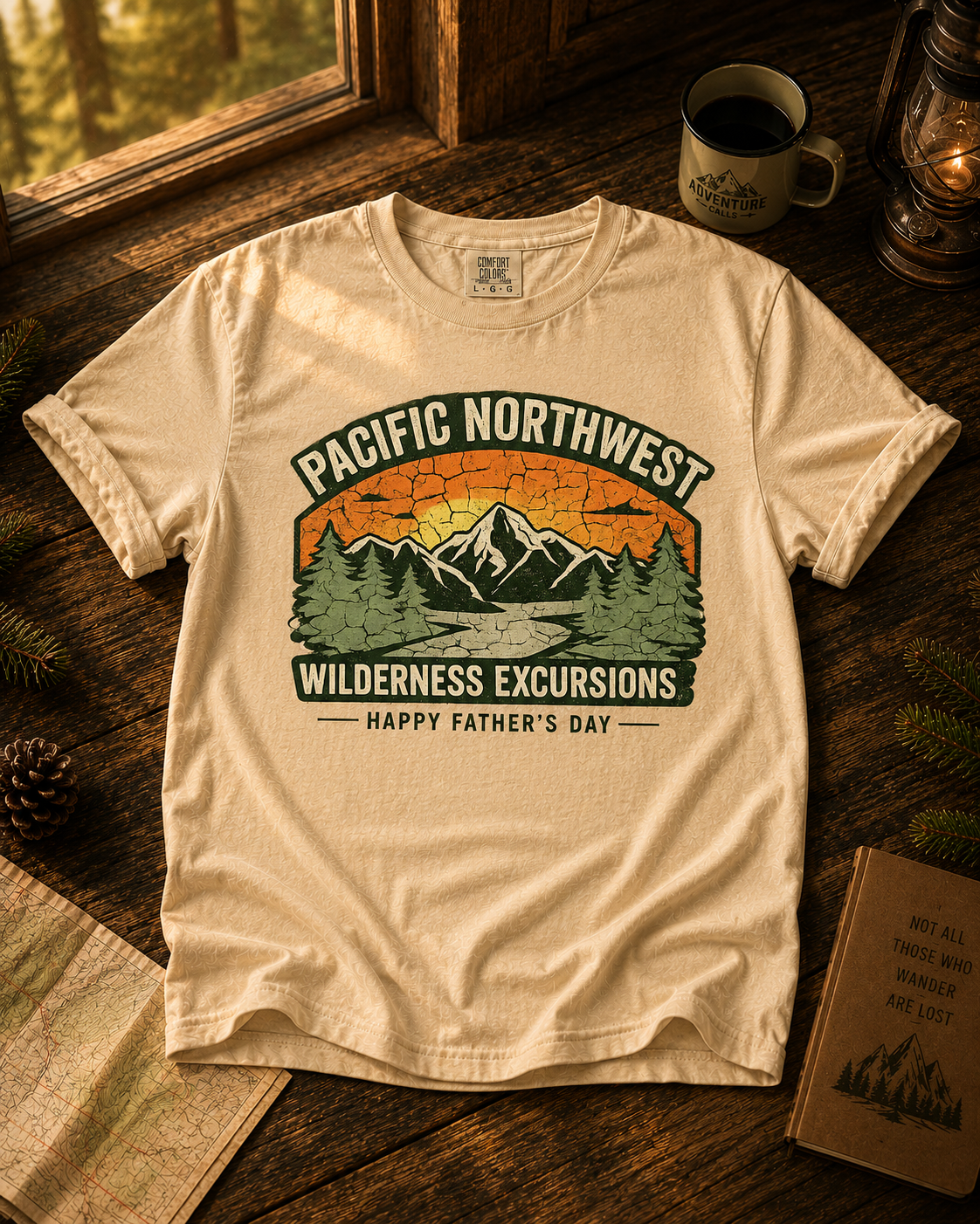 Pacific Northwest Wilderness Excursions T-Shirt | Mountain Trees Hiking Tee