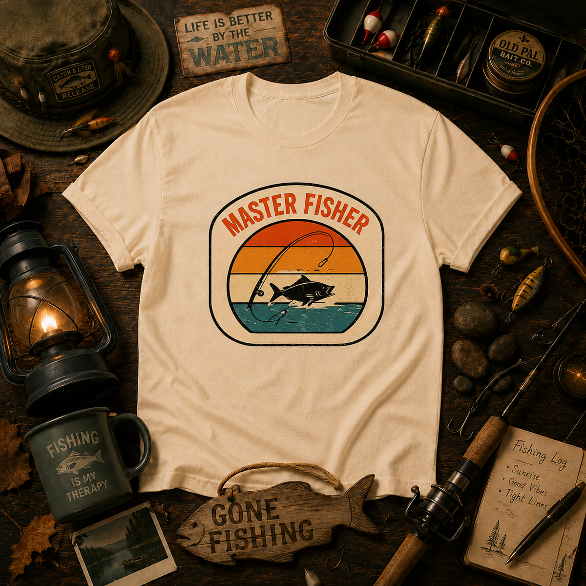 Master Fisher vintage sunset fishing T-Shirt | angler graphic tee