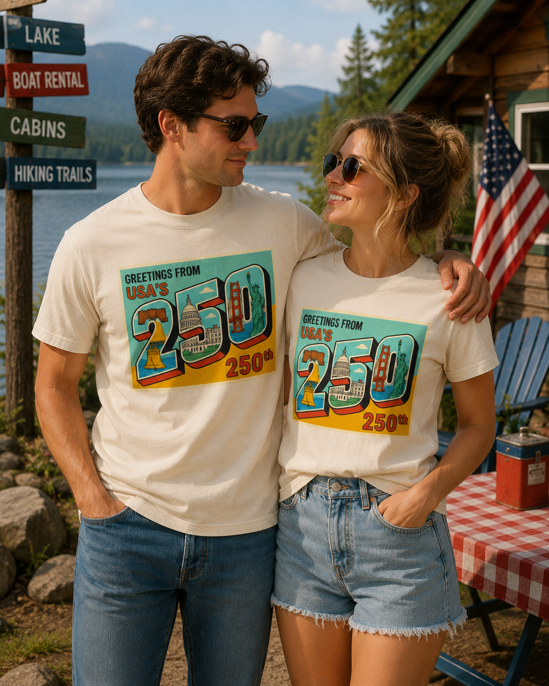 Greetings From USA 250th Vintage Postcard T-Shirt | 250th Anniversary Tee