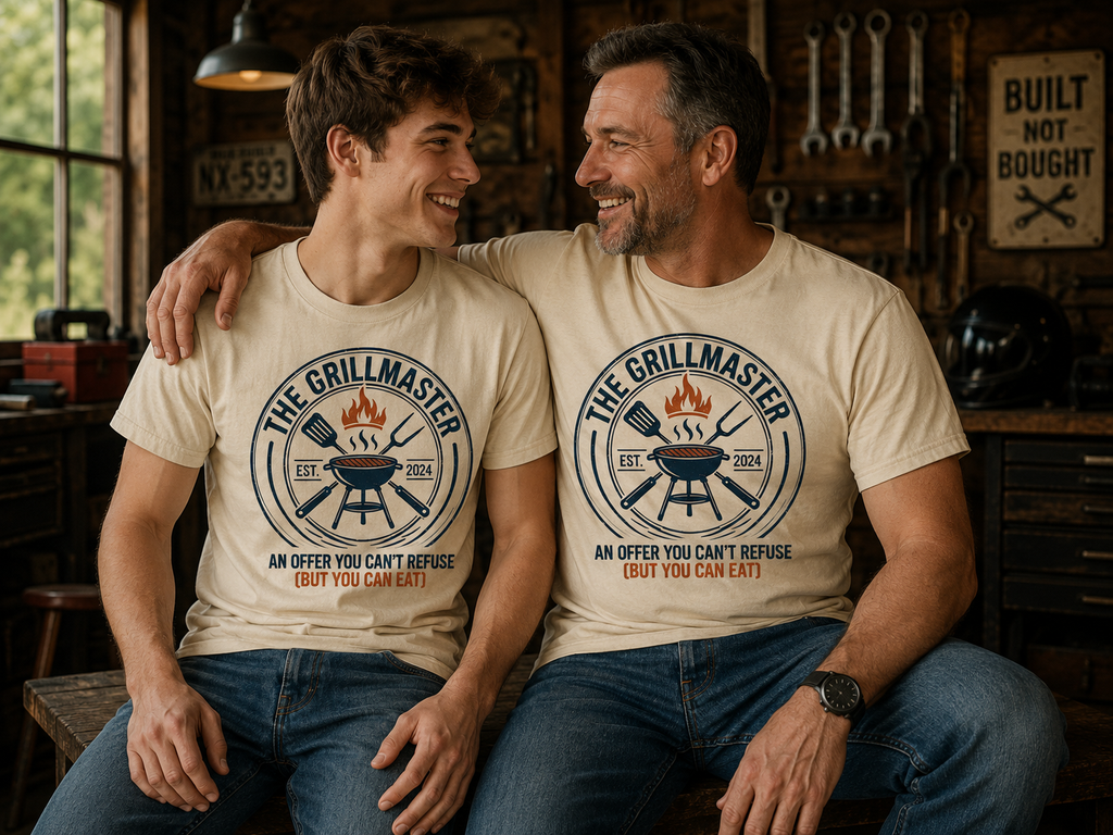 The Grillmaster T-shirt | BBQ Grill Logo, "An Offer You Can't Refuse (But You Can Eat)"
