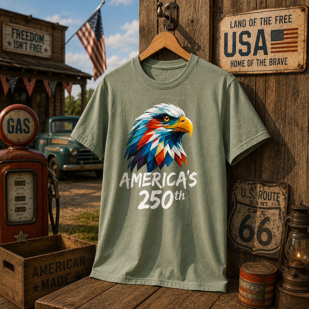 Colorful Geometric Eagle America's 250th T-Shirt | Patriotic Anniversary Tee