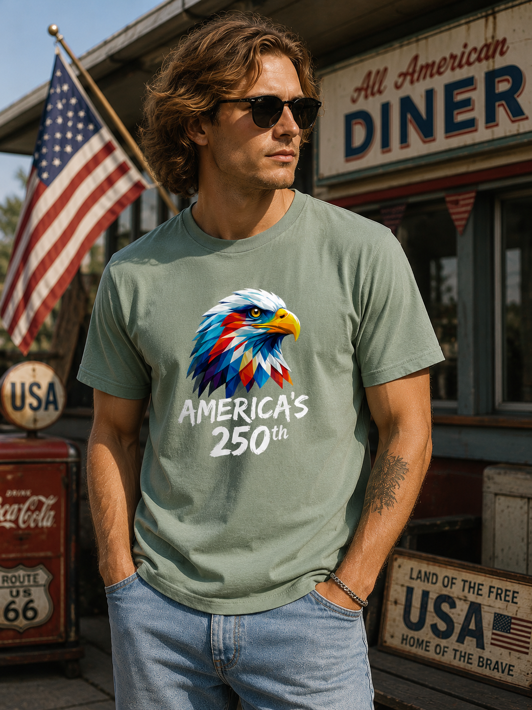 Colorful Geometric Eagle America's 250th T-Shirt | Patriotic Anniversary Tee