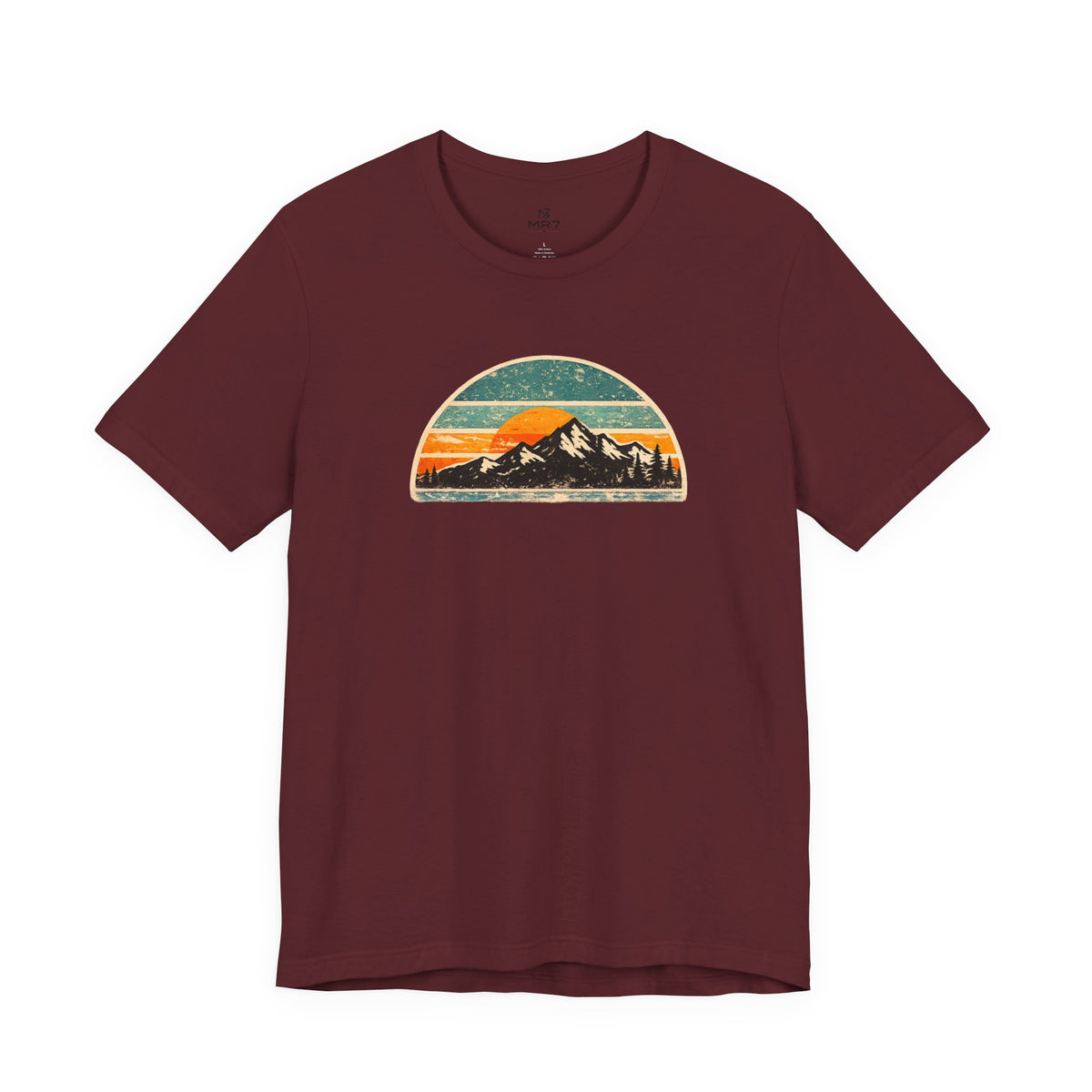 Retro Mountain Sunset Tee | Vintage Striped Mountain Graphic