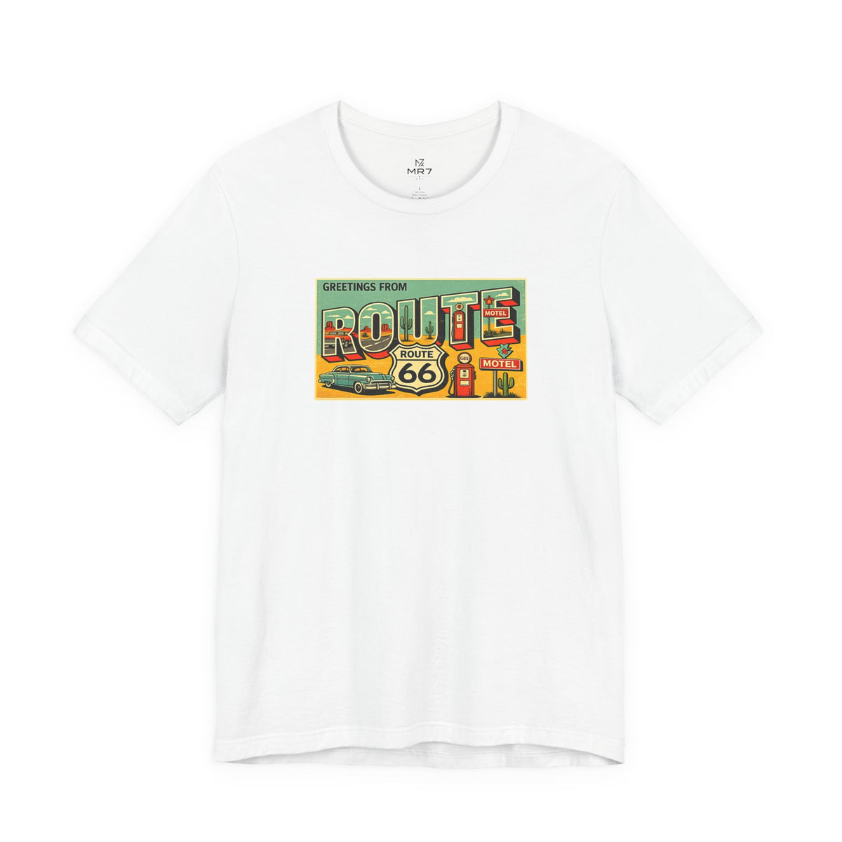 Route 66 Postcard design T-Shirt | Vintage Road Trip tee