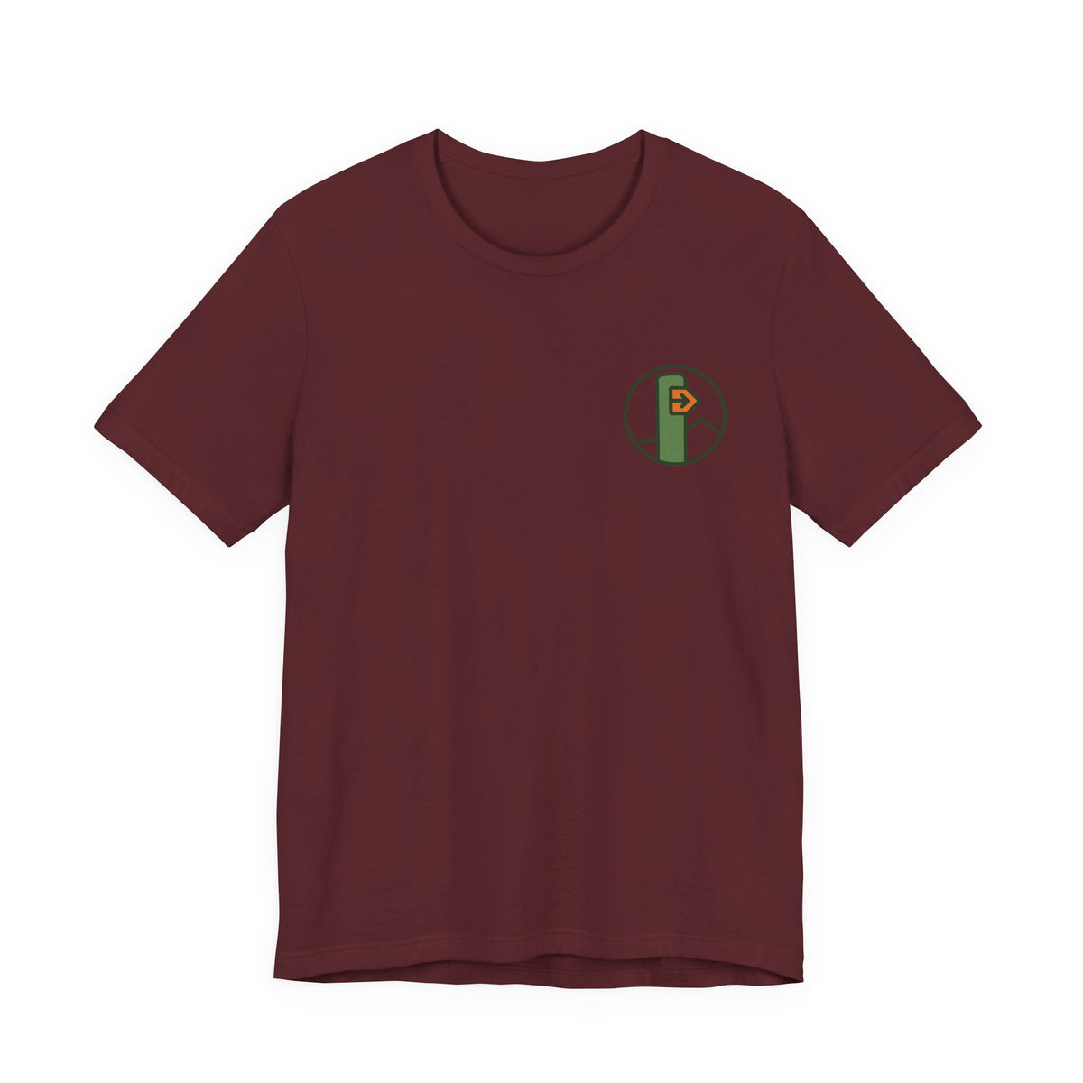 Hiking Tee | Trail Marker Emblem, Small Chest Print