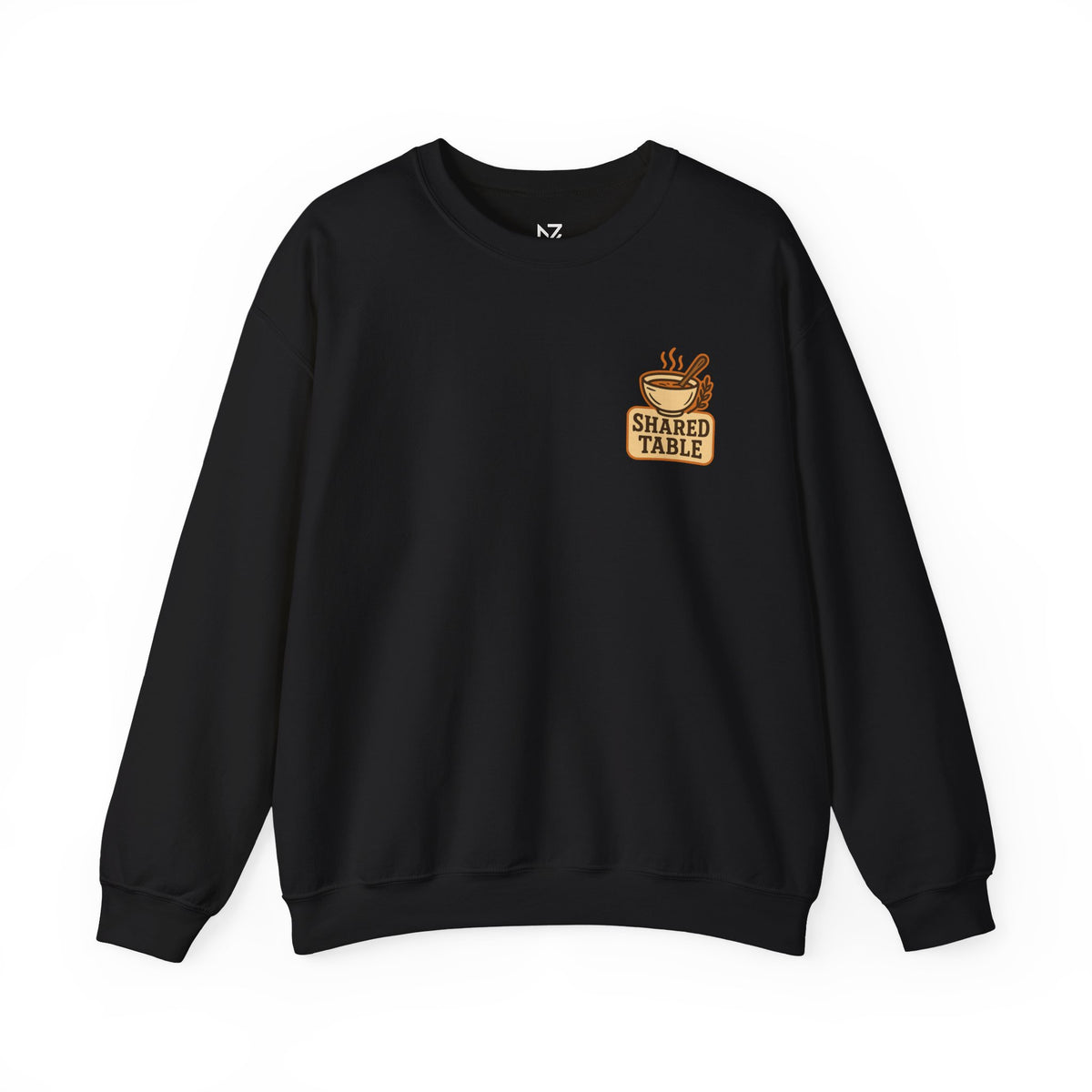 Friendsgiving Sweatshirt | Shared Table Emblem, Small Chest Print