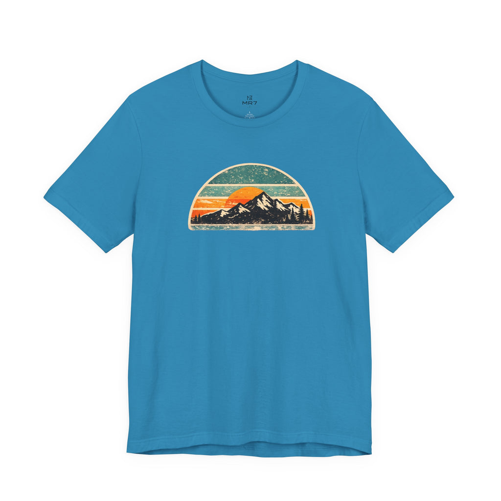 Retro Mountain Sunset Tee | Vintage Striped Mountain Graphic