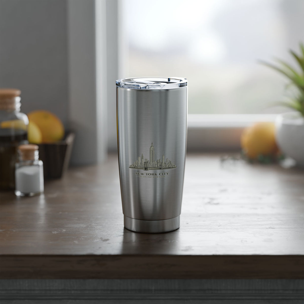 New York City Skyline Stainless Steel Tumbler 20oz, Insulated Travel Mug, Outdoor Coffee Gift