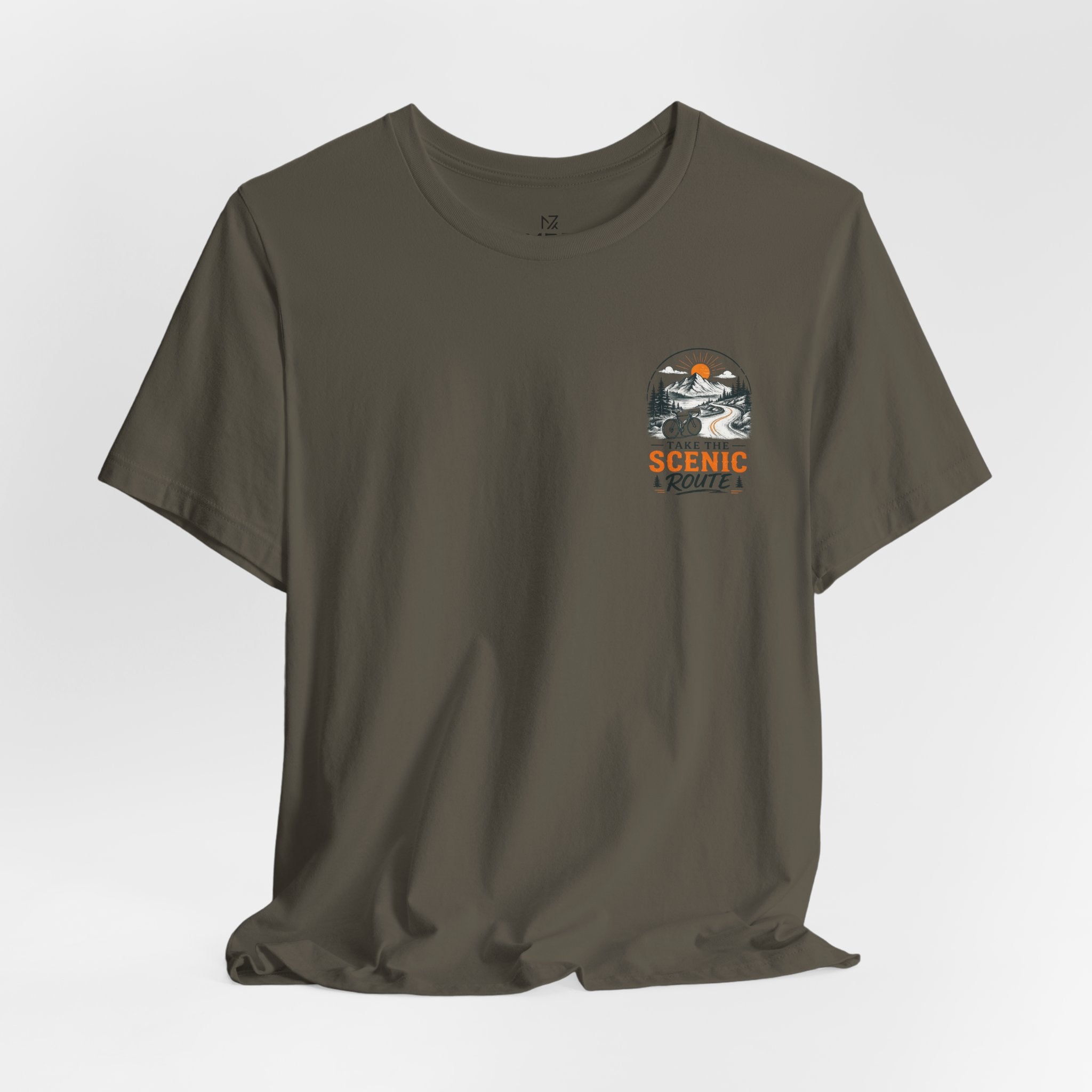 Scenic Route Graphic Tee — Vintage Road Trip Pocket Design