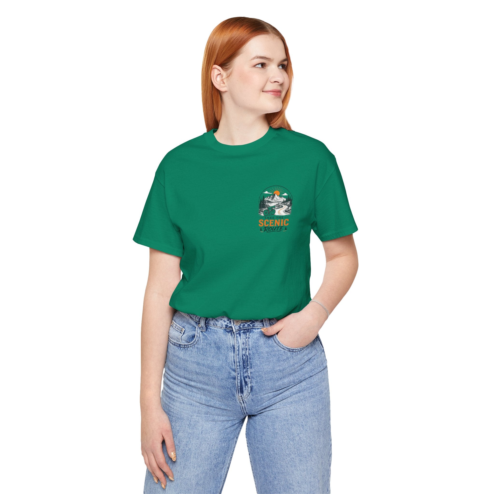 Scenic Route Graphic Tee — Vintage Road Trip Pocket Design