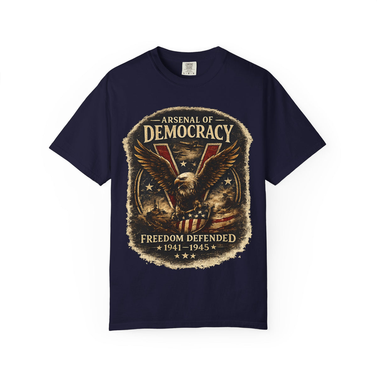Arsenal of Democracy Shirt, WWII Patriotic Tee, Vintage Eagle Graphic T-Shirt, Freedom Defended 1941 1945 Shirt, American Pride Tee