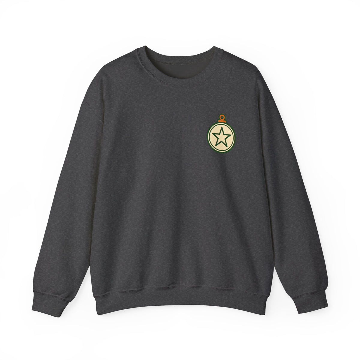 Christmas Ornament Sweatshirt | Vintage Star Badge, Small Chest Print
