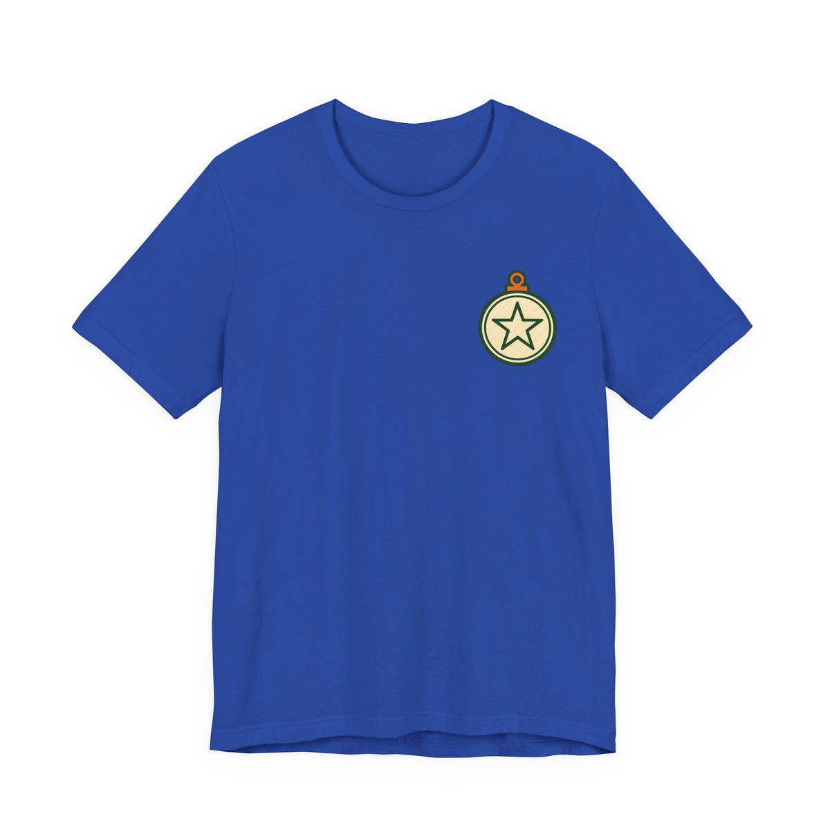 Christmas Ornament Tee | Vintage Star Badge, Small Chest Print