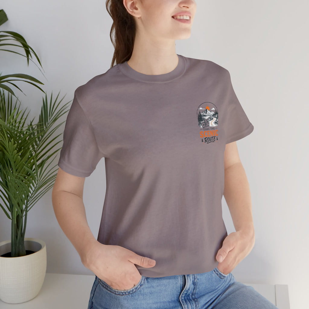 Scenic Route Graphic Tee — Vintage Road Trip Pocket Design