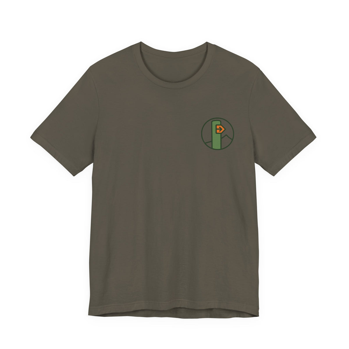 Hiking Tee | Trail Marker Emblem, Small Chest Print