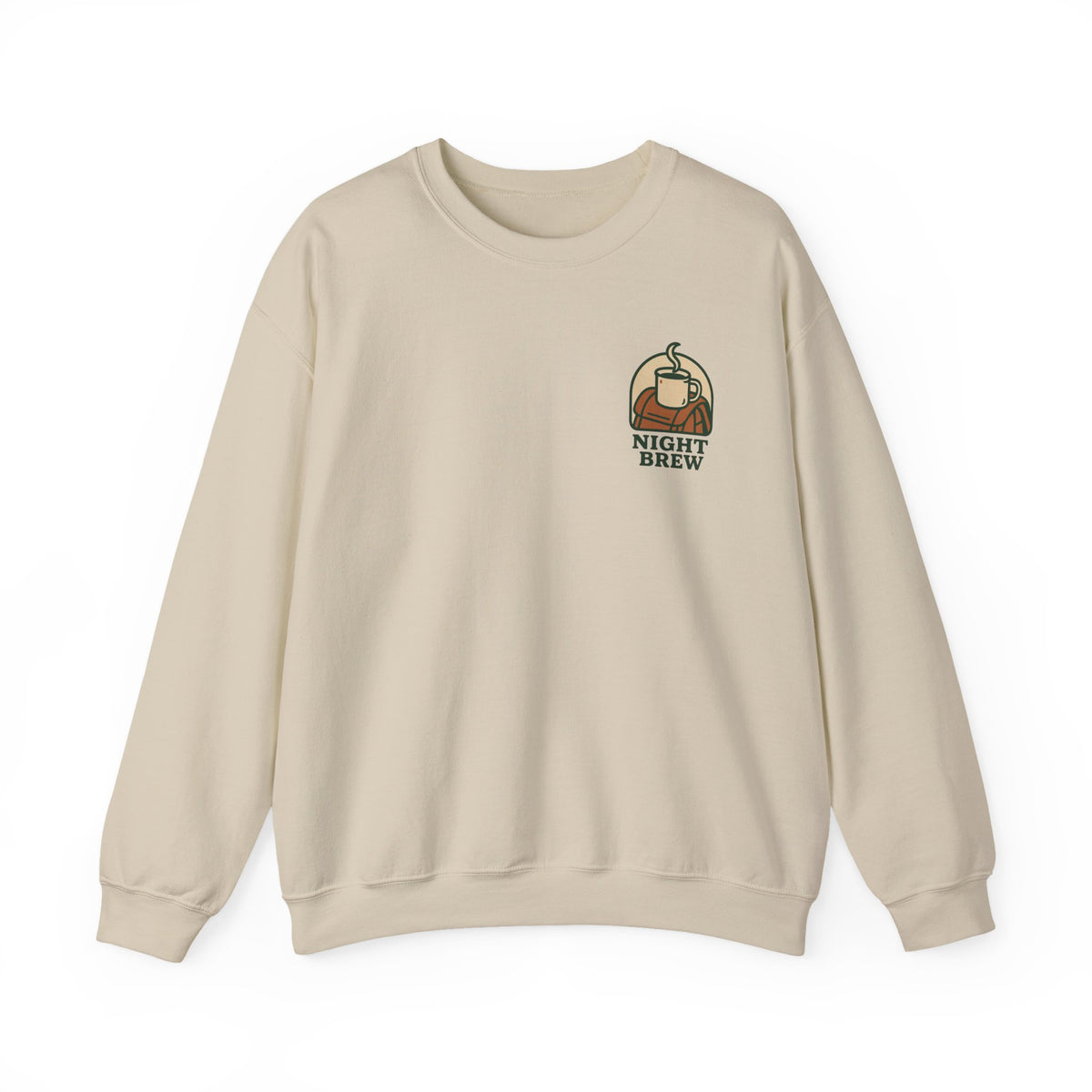 Camping Coffee Sweatshirt | Enamel Mug Badge, Small Chest Print