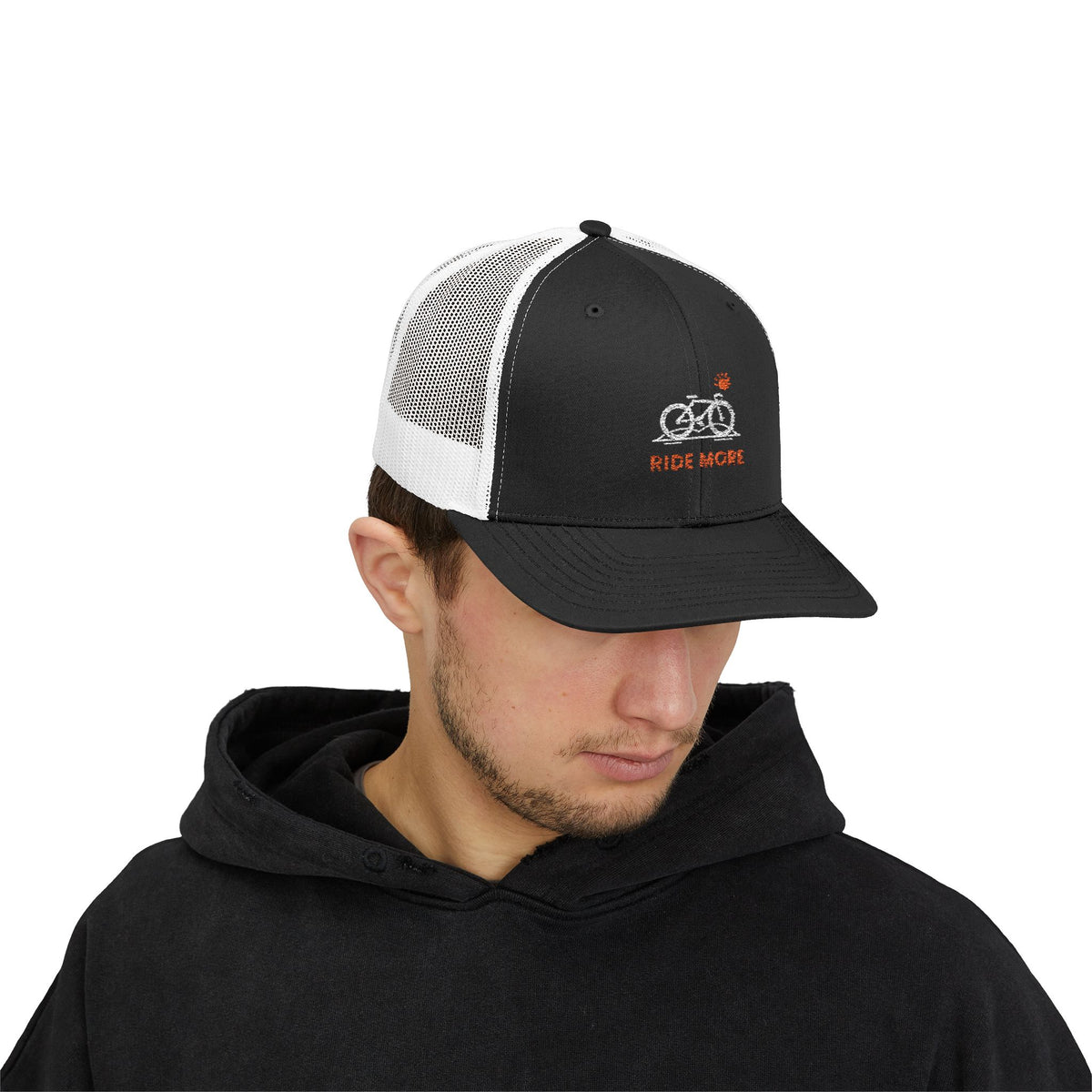 Ride More Trucker Hat, Vintage Line Art Outdoor Cap, Mesh Back Snapback, Hiking Camping Gift