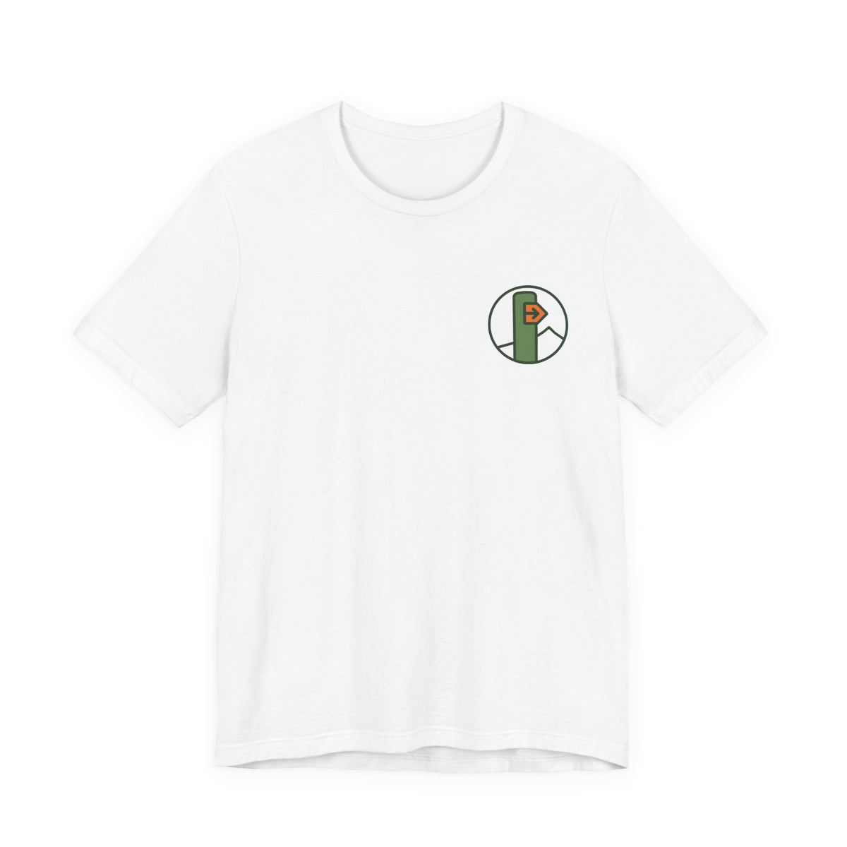Hiking Tee | Trail Marker Emblem, Small Chest Print