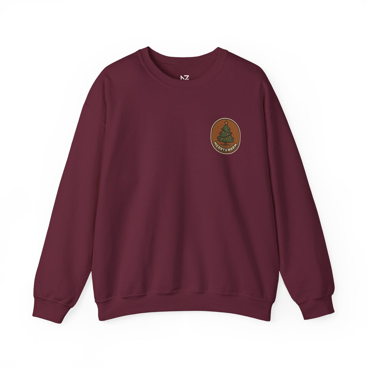 Christmas Tree Sweatshirt | Minimal Holiday Badge, Small Chest Print