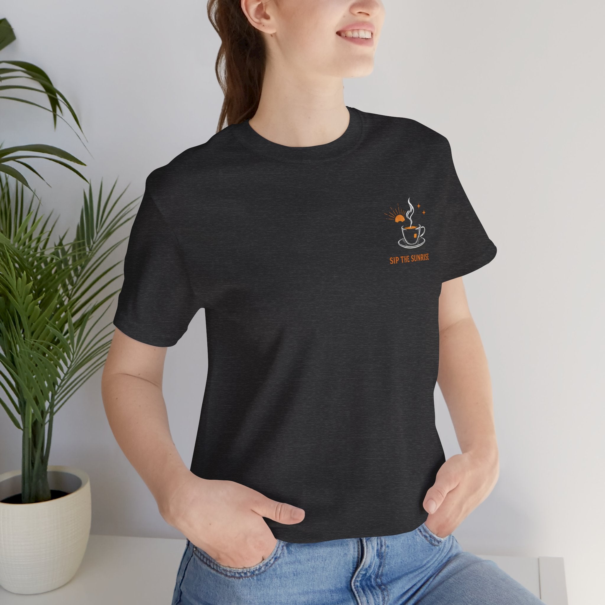 Coffee Sunrise Tee – 'Sip the Sunrise' Minimal Chest Graphic T-Shirt