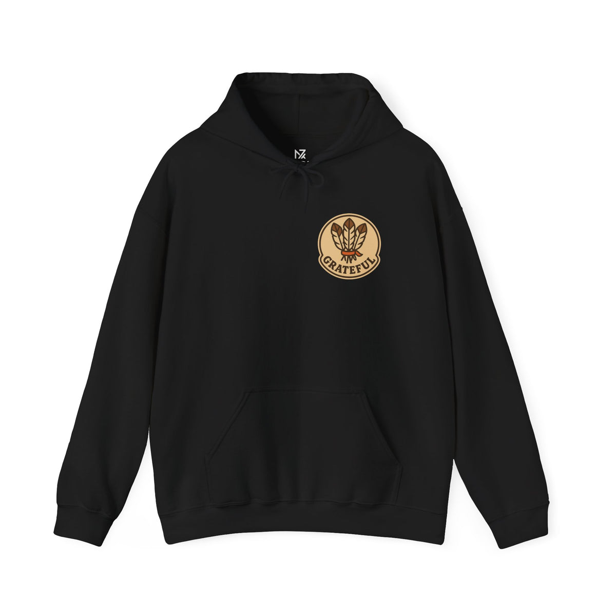 Thanksgiving Hostess Gift Hoodie | Grateful Emblem Over Heart, Small Left-Chest Print