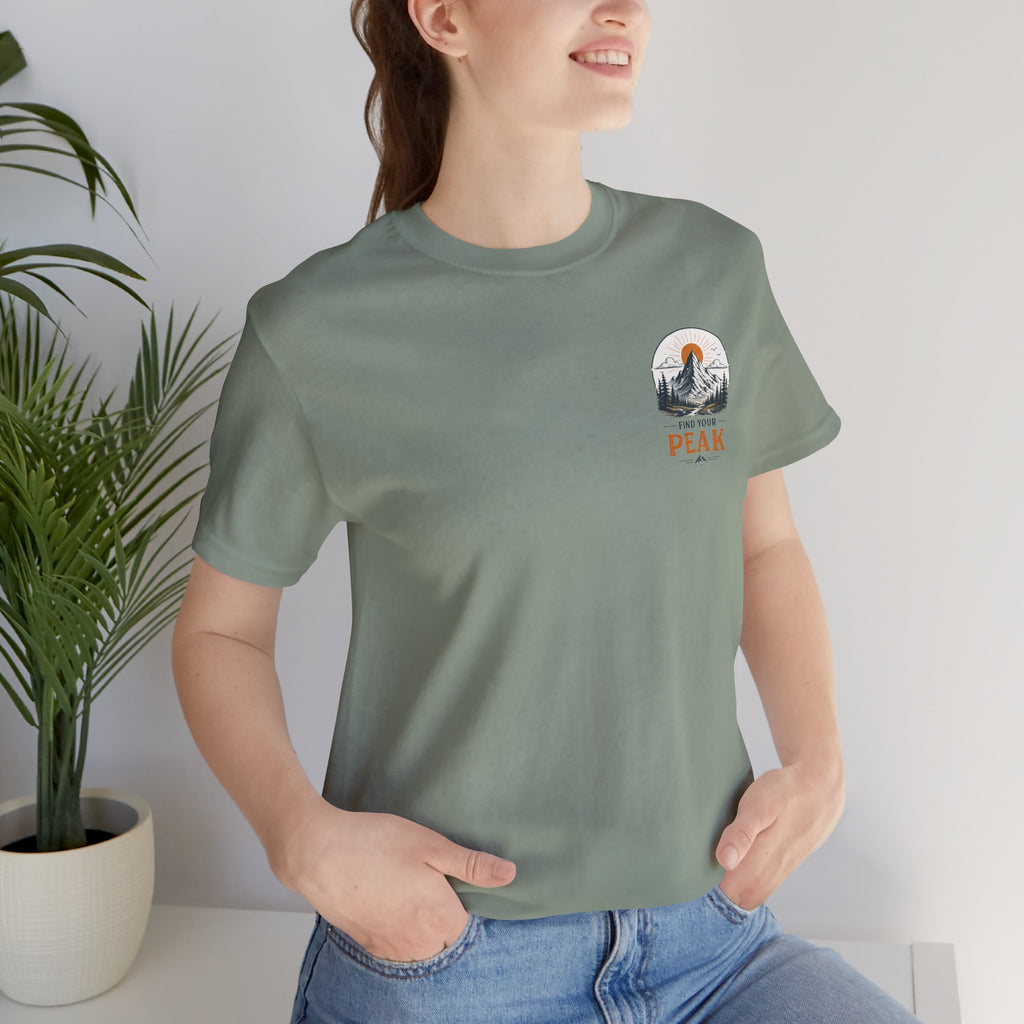 Peak Mountain Tee — Retro Sunrise Hiking T-Shirt