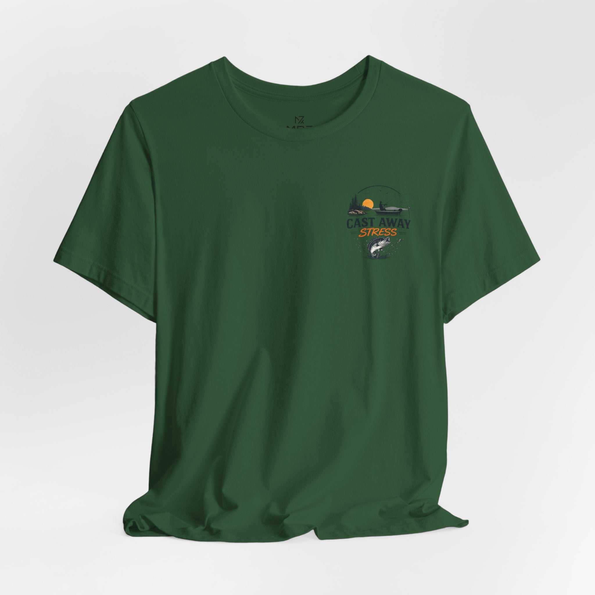 Fishing T-Shirt - "Cast Away" Graphic Tee with Sunset & Bass