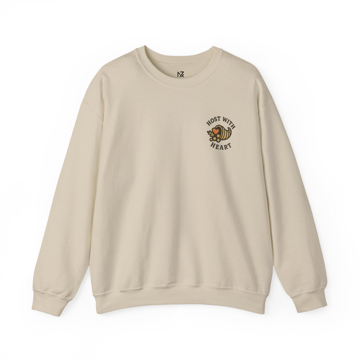 Thanksgiving Host Gift Sweatshirt | Vintage Cornucopia Badge, Small Left-Chest Print