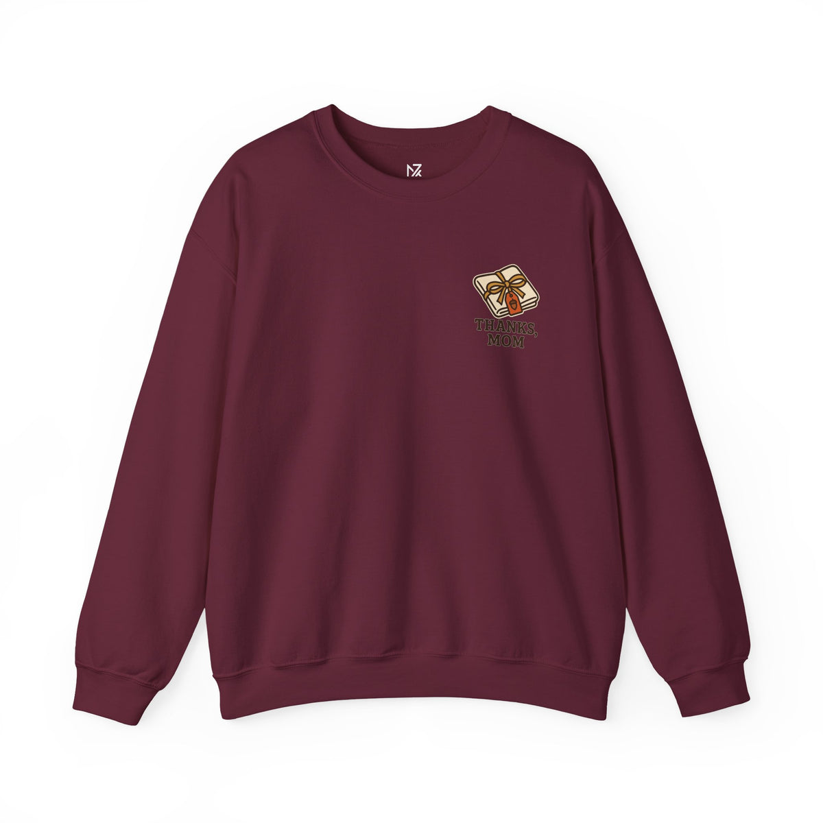 Thanks Mom Thanksgiving Sweatshirt | Friendsgiving Gift, Small Left-Chest Emblem