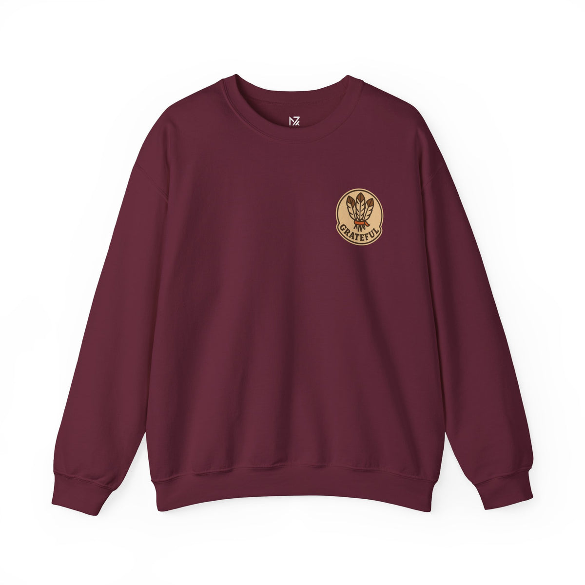 Thanksgiving Hostess Gift Sweatshirt | Grateful Emblem Over Heart, Small Left-Chest Print