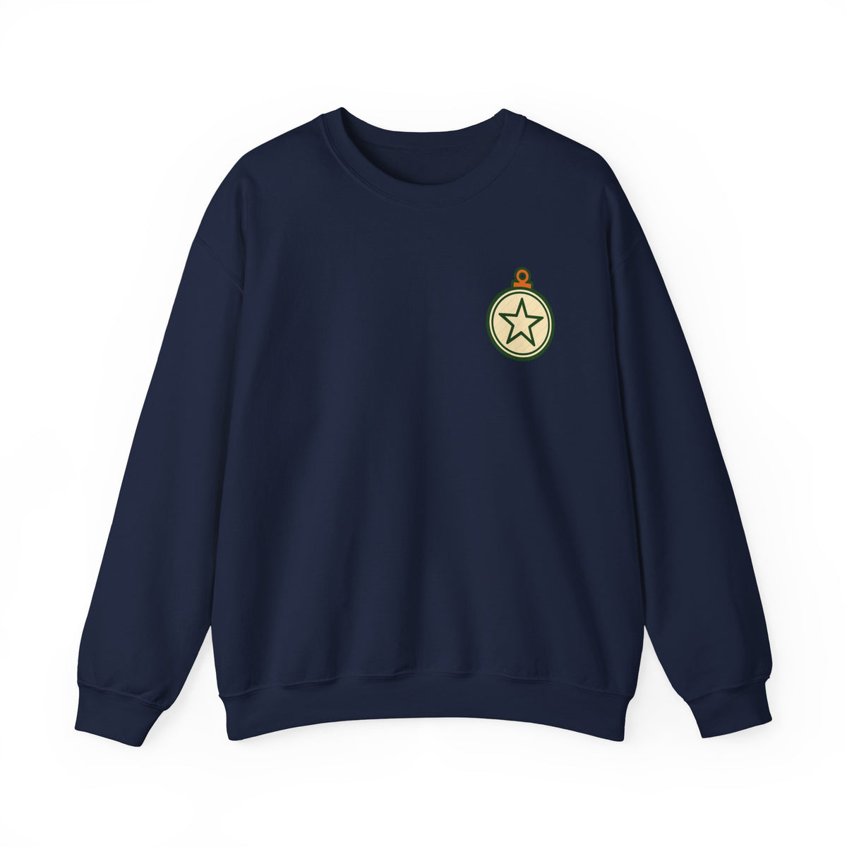 Christmas Ornament Sweatshirt | Vintage Star Badge, Small Chest Print