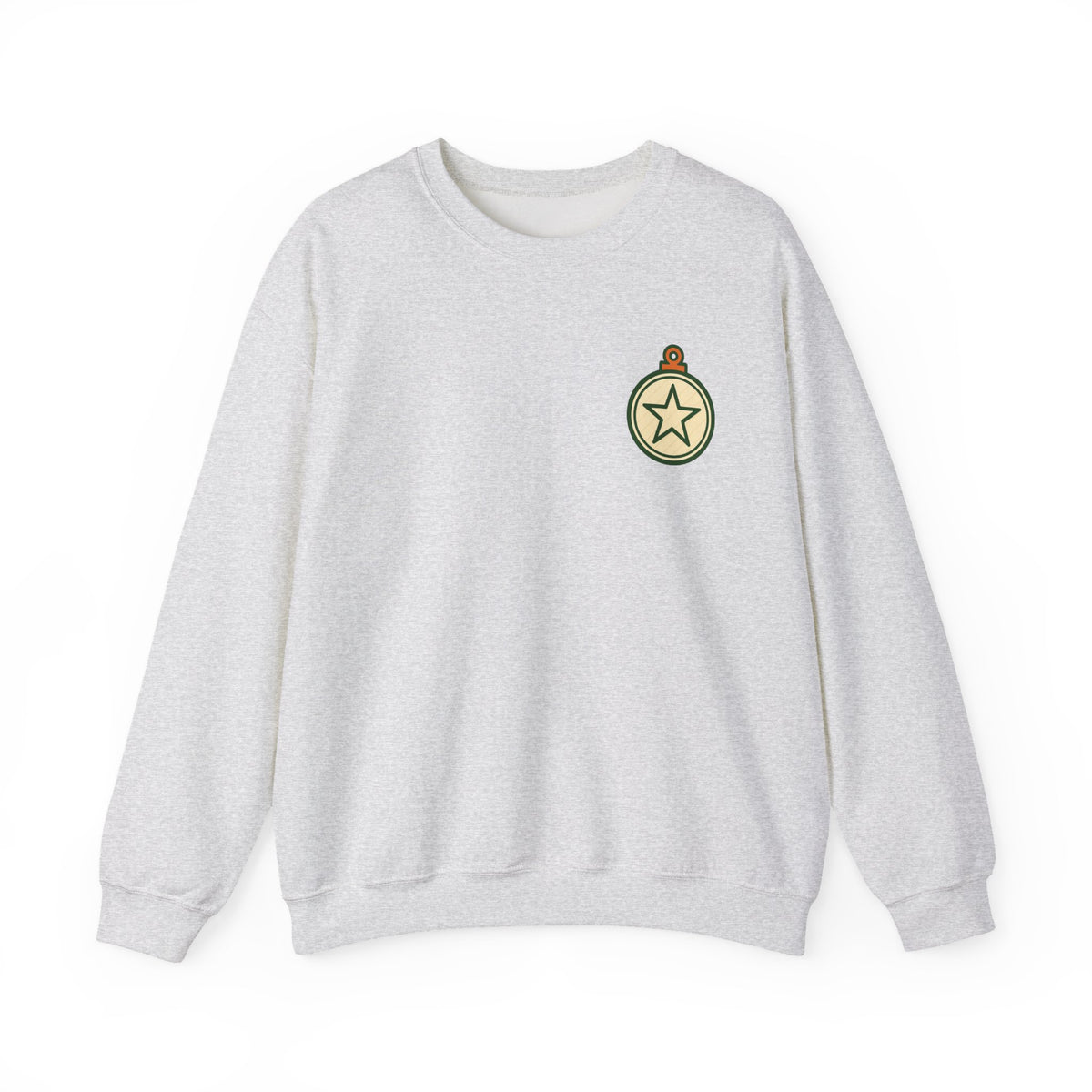 Christmas Ornament Sweatshirt | Vintage Star Badge, Small Chest Print