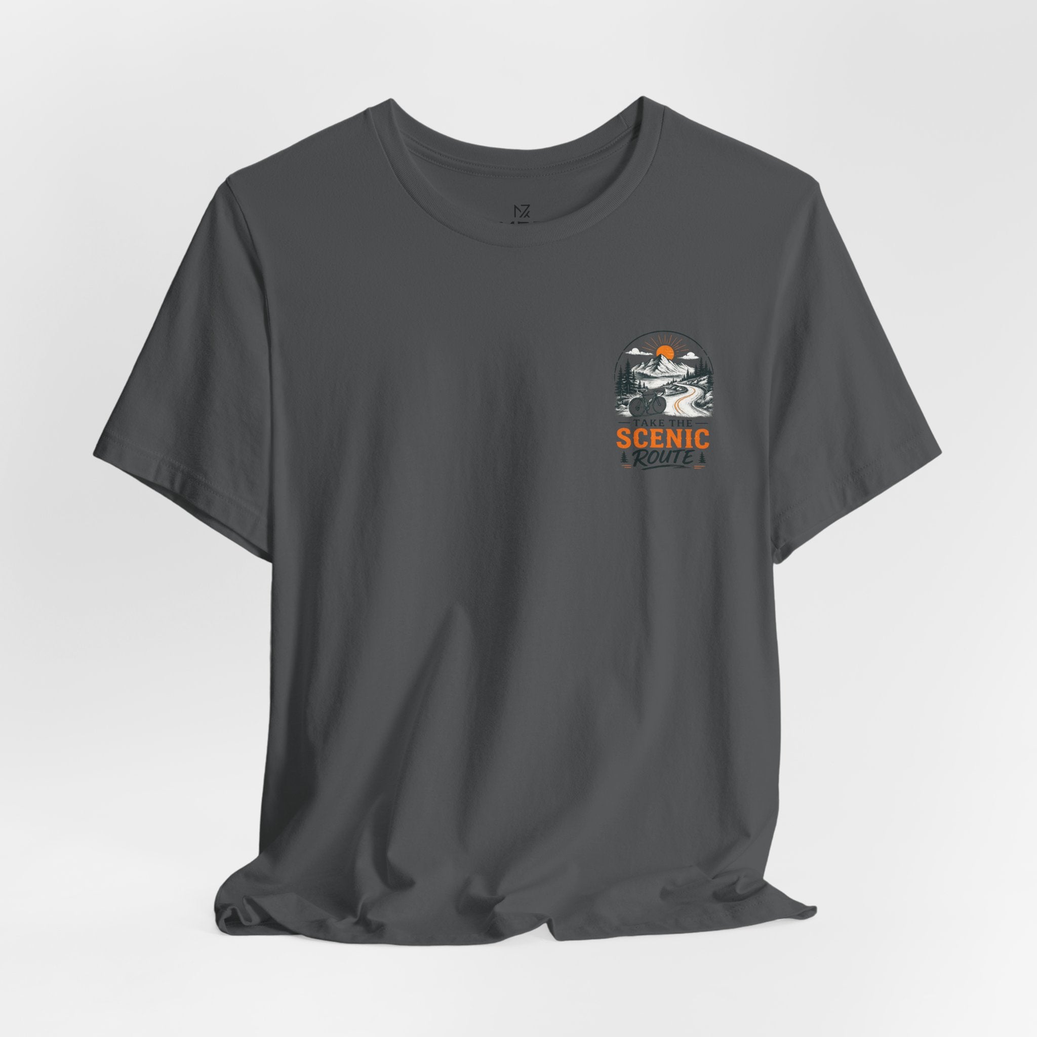 Scenic Route Graphic Tee — Vintage Road Trip Pocket Design