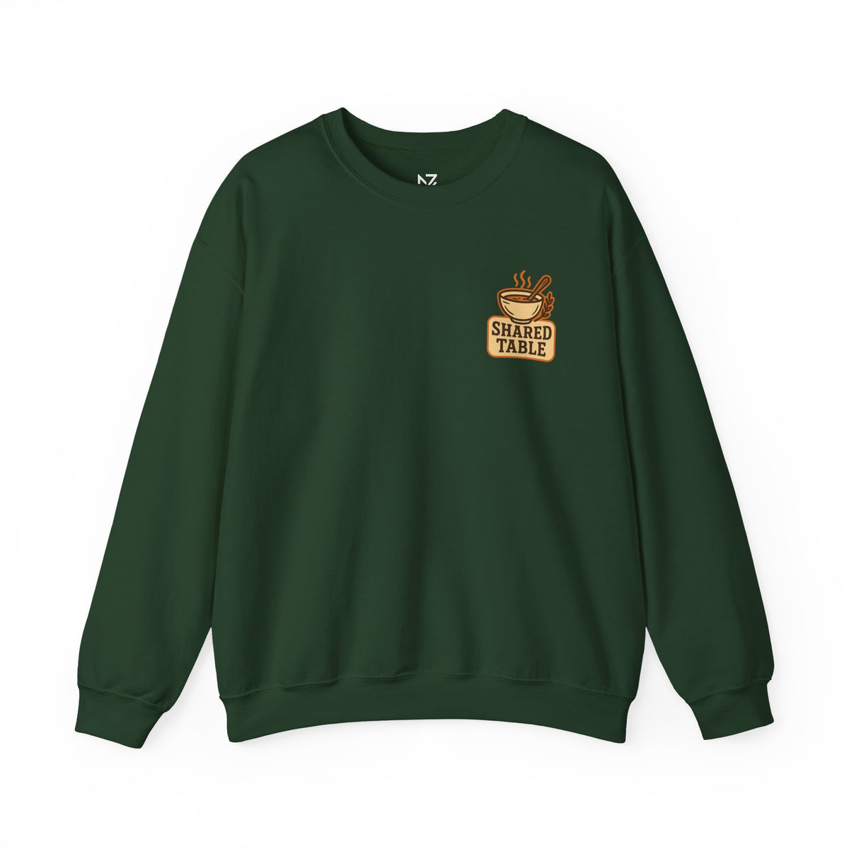 Friendsgiving Sweatshirt | Shared Table Emblem, Small Chest Print